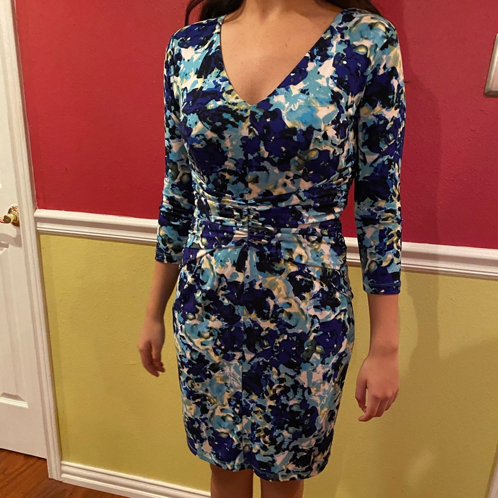 Business Casual Blue Printed Dress